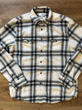Sonoma Casual Button Down Mens White Large Plaid Rugged Flannel Shirt